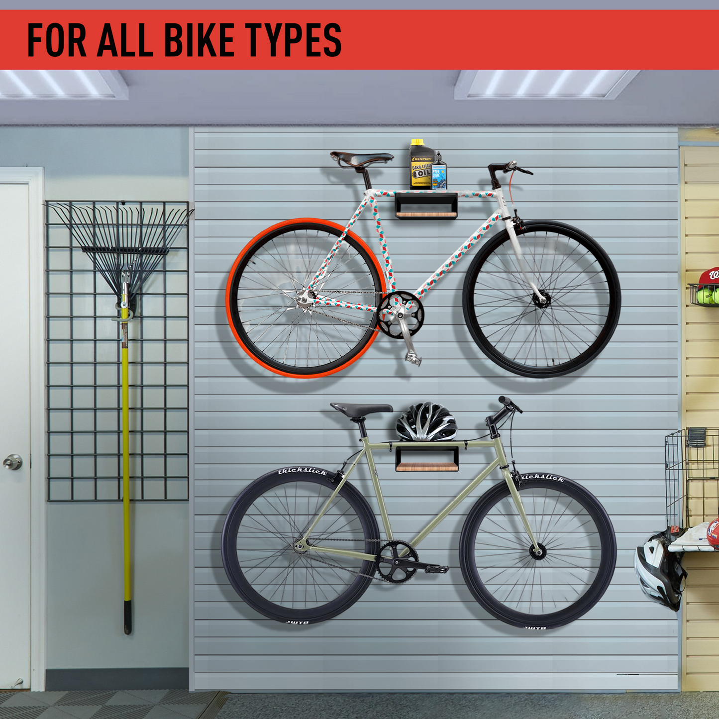 pedl 01 - bicycle wall mount with bamboo shelf - black