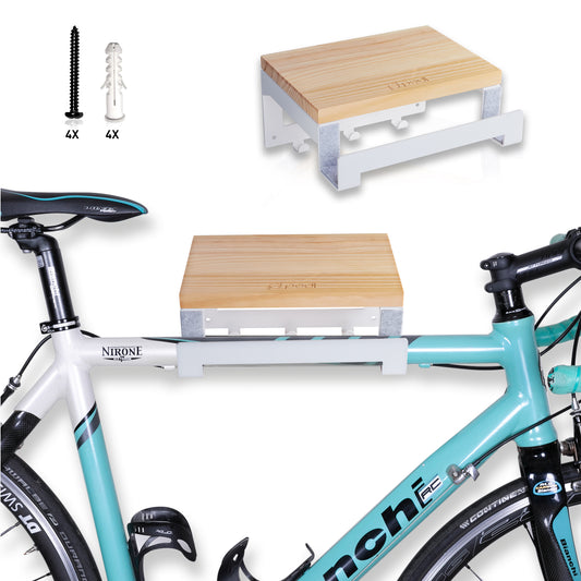 pedl 02 - bicycle wall mount with wooden shelf - white